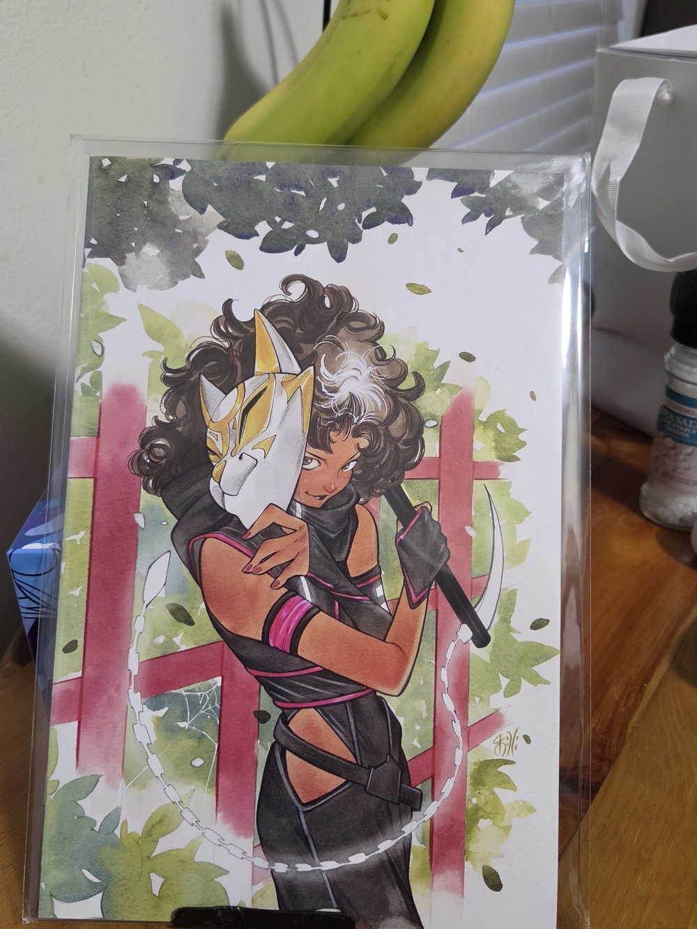Masked Warrior Art Print - Black, Pink, White